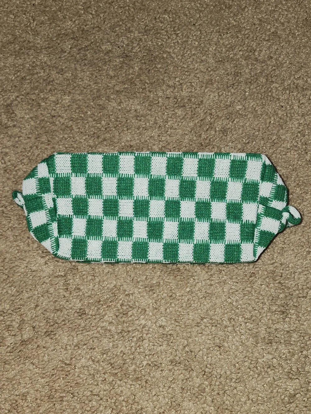 Green and White Checkered Makeup Pouch